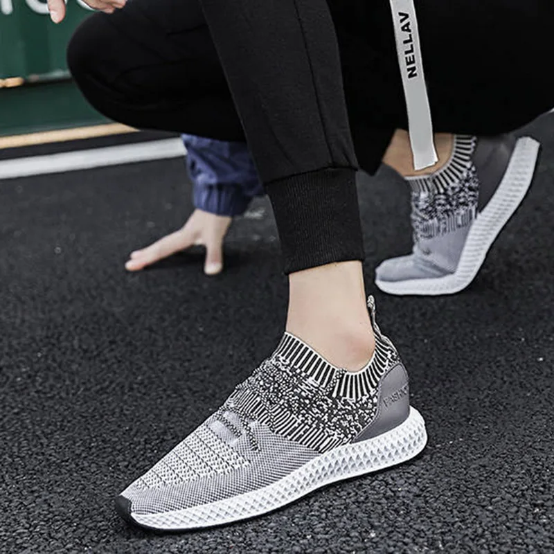 MoneRffi Men Knitting Vulcanize Shoes Sneakers Breathable Casual Male Air Mesh Lace Up Shoes Tenis Spring Adult Trainer