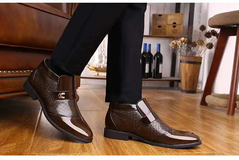 Misalwa/Мужские ботинки в деловом стиле; Зимние теплые плюшевые официальные ботильоны; высокие повседневные ботинки для джентльменов; слипоны; Прямая поставка
