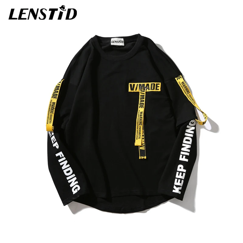 LENSTID Новинка 2019 года евро Америка High Street сбоку ленты хип хоп толстовки уличная для