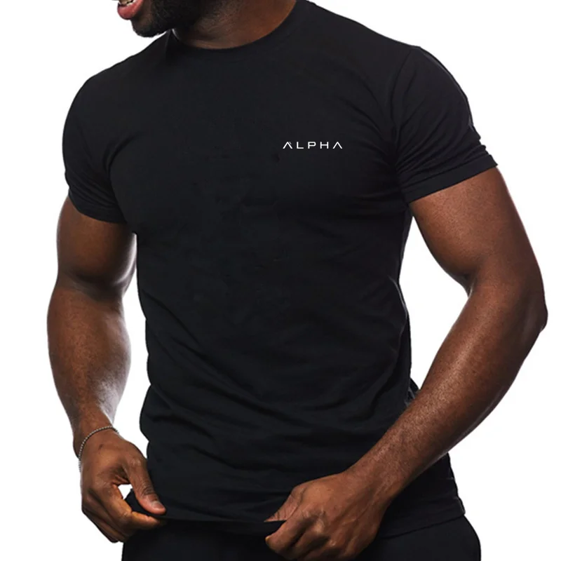 

2018 New Men cotton T-shirt summer Short Sleeve tshirt male Jogger Solid O-Neck Casual gyms Fitness slim Tees tops Man clothing