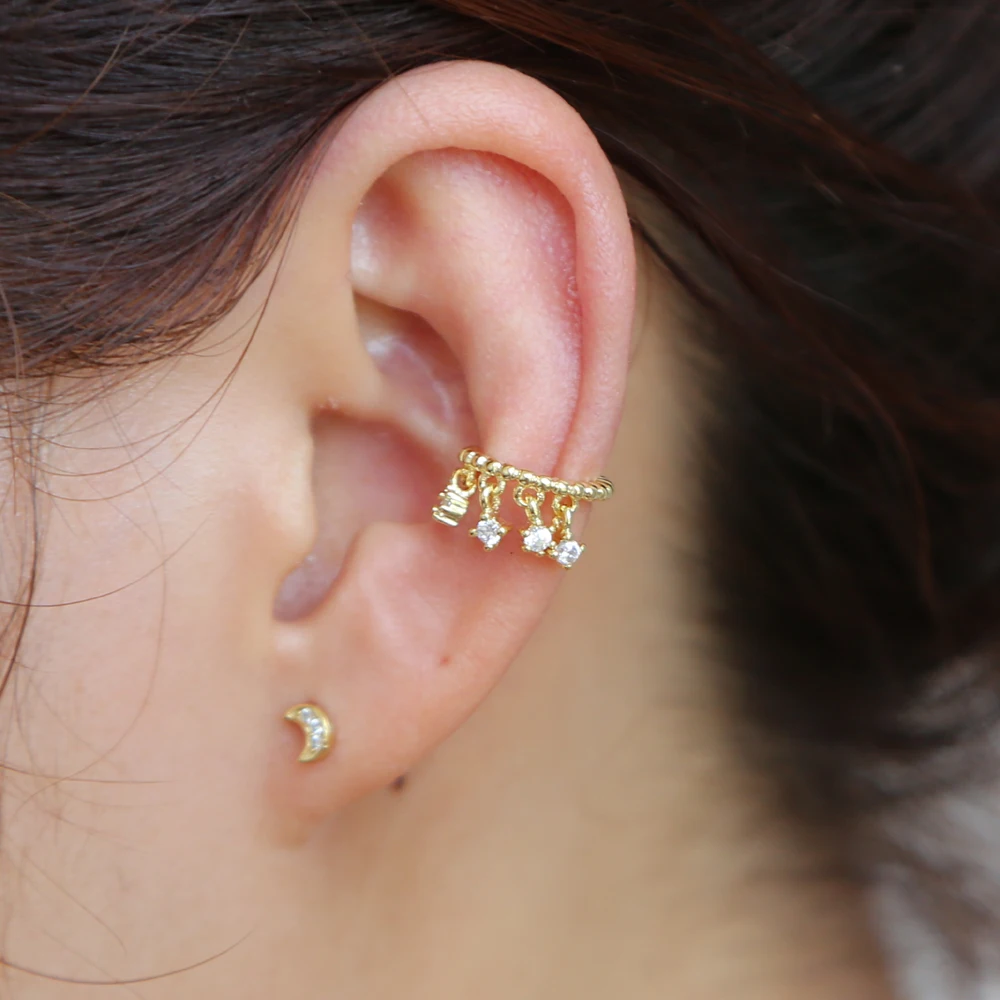 

1pc Delicate Round Ear Cuff Earrings For Women Dangle Crystal Rhinestone Drop Pendent Wrap Clip Earrings Faux Piercing Jewelry