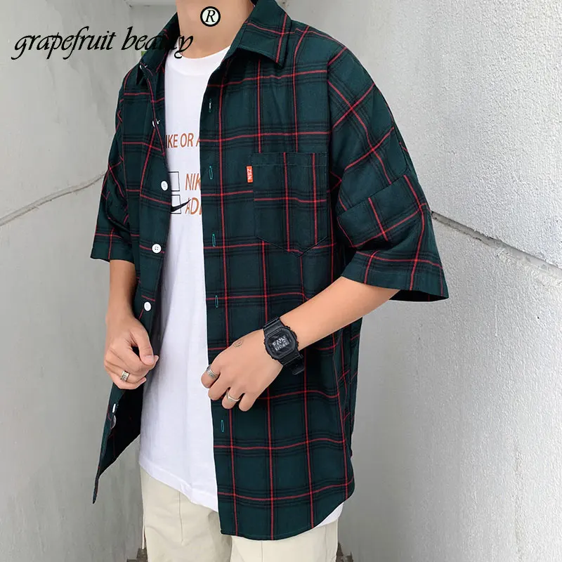 

M-5XL plus Size New Thin Breathable plaid Men Shirts half Sleeve blouse for younger Summer 2019 Business social