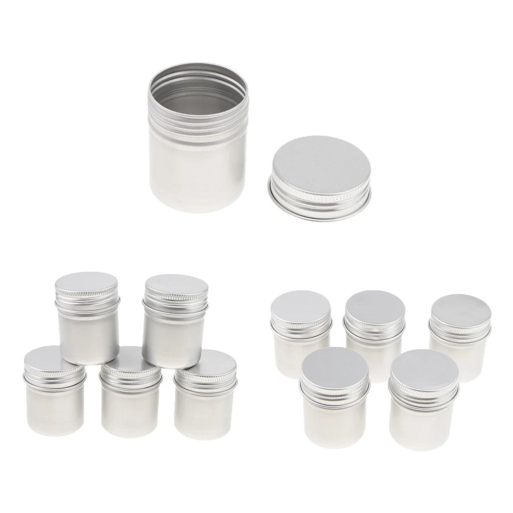 50 ml Silver Aluminum Lip Balm Tin Storage Jar Containers with Screw Cap for Cosmetic, Candles, Wax or Tea ( Pack of 10 )