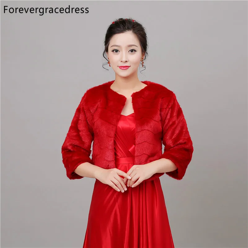 Forevergracedress настоящие фотографии красный 2018 зимний искусственный мех Свадебная