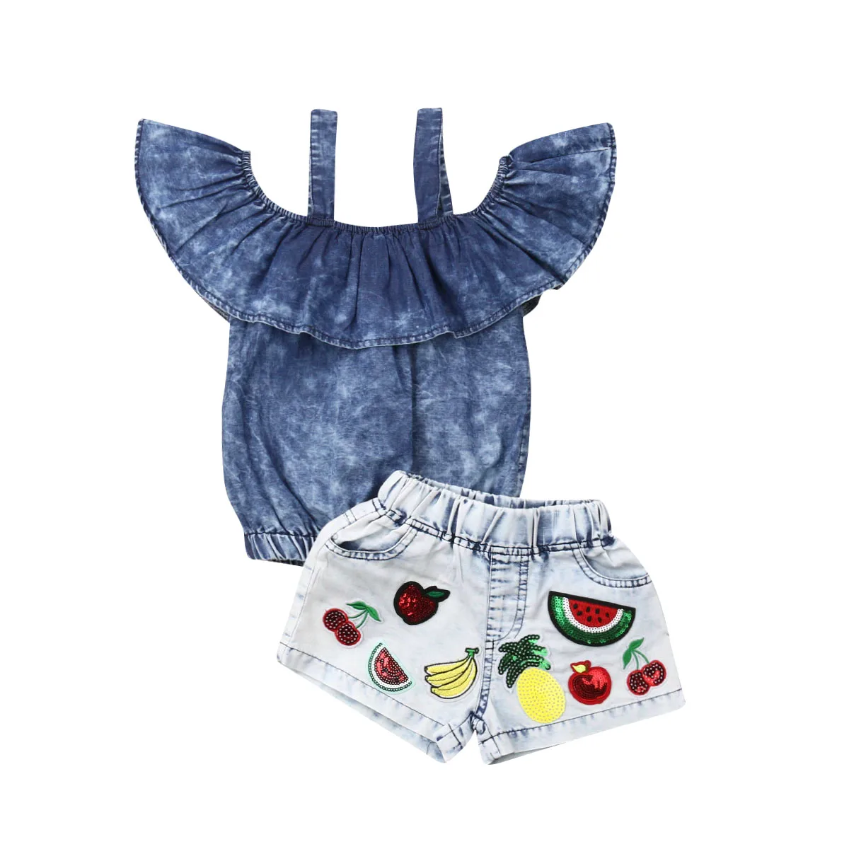 

2019 Newest Style Kids Toddler Girl Clothes Fashion Spring Summer 2pcs Off Shoulder Tops Shorts Adorable Outfits Set 2-6Years
