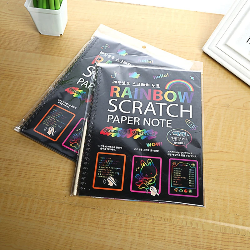 EZONE Scratch Notebook Coil Graffiti Note Book Black Page Cute Magic DIY Drawing Book Painting Notepad for Kids Stationery Gift EZONE Scratch Notebook Coil Graffiti Note Book Black Page Cute Magic DIY Drawing Book Painting Notepad for Kids Stationery Gift