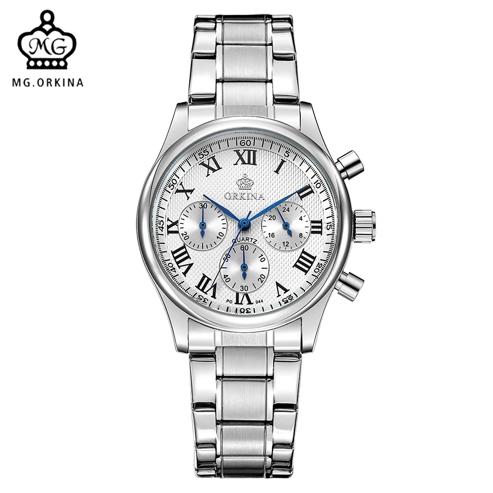 Мг. Мужские кварцевые часы ORKINA наручные с хронографом из нержавеющей стали чехол