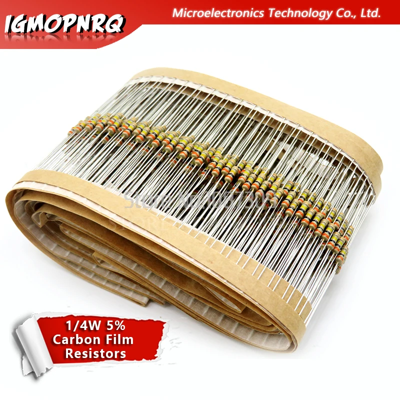 

500PCS 1/4W 1R~10M 5% Carbon Film Resistors 10R 47R 100R 220R 1K 10K 4K7 100K 560K 1M 3M3 ohm Color Ring Resistance