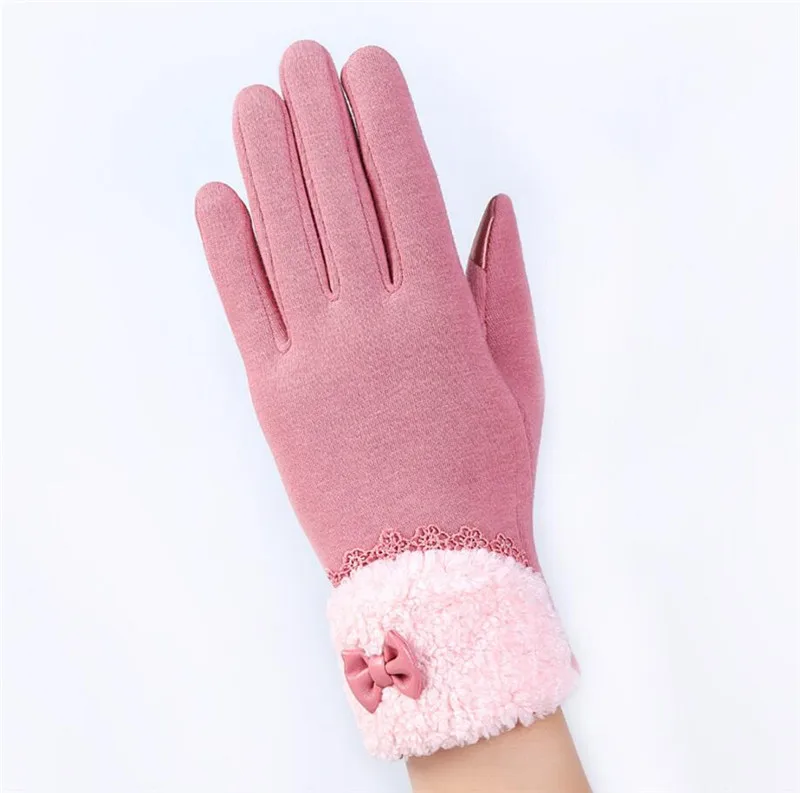 G145 016A Pink YRRETY, женские кашемировые перчатки для улицы, Осень-зима, женские теплые перевернутые рукавицы, хлопковые перчатки на запястье, однотонные женские шерстяные перчатки - Цвет: G145 016A Pink