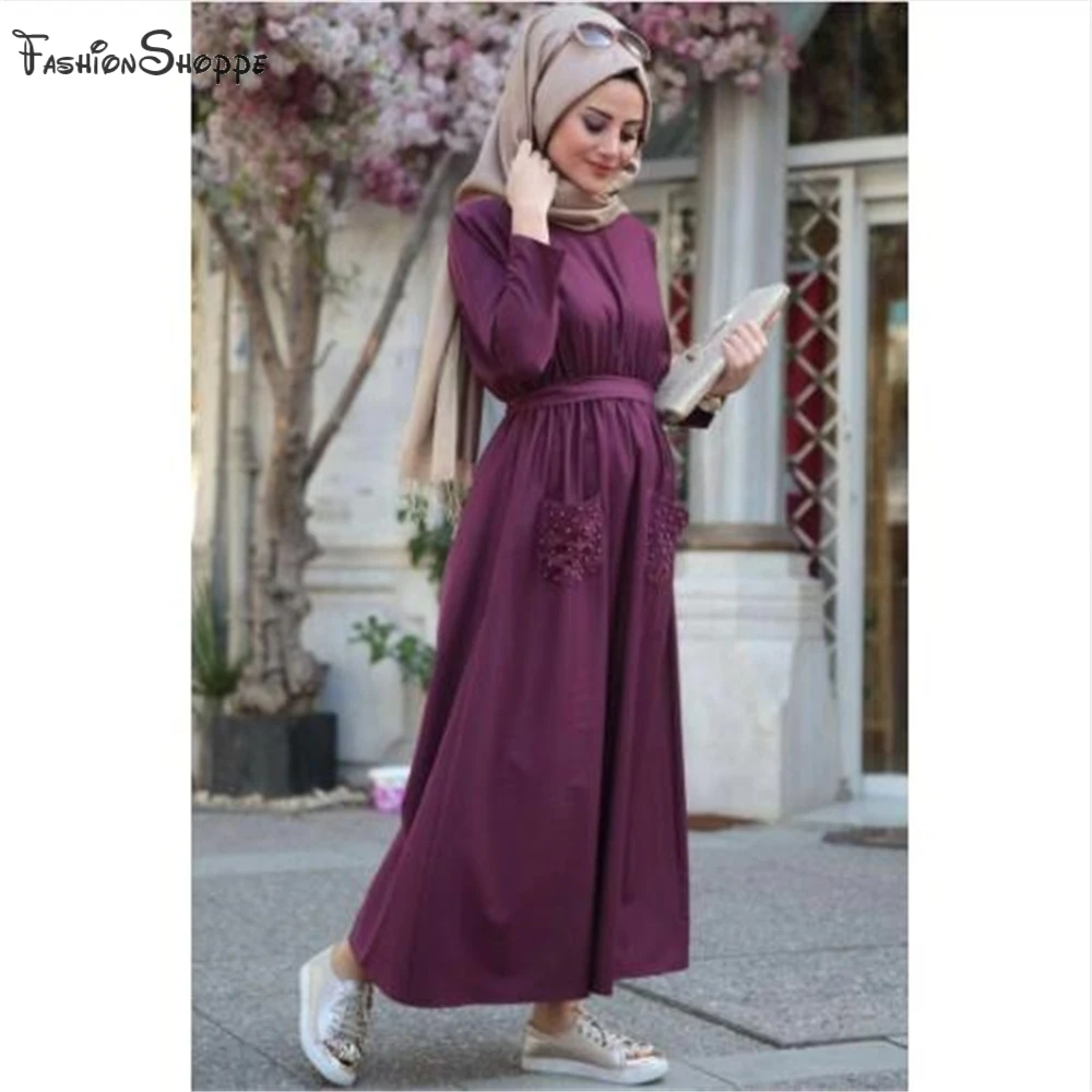 Abayas женская мусульманская одежда модные платья с бисером и поясом Макси