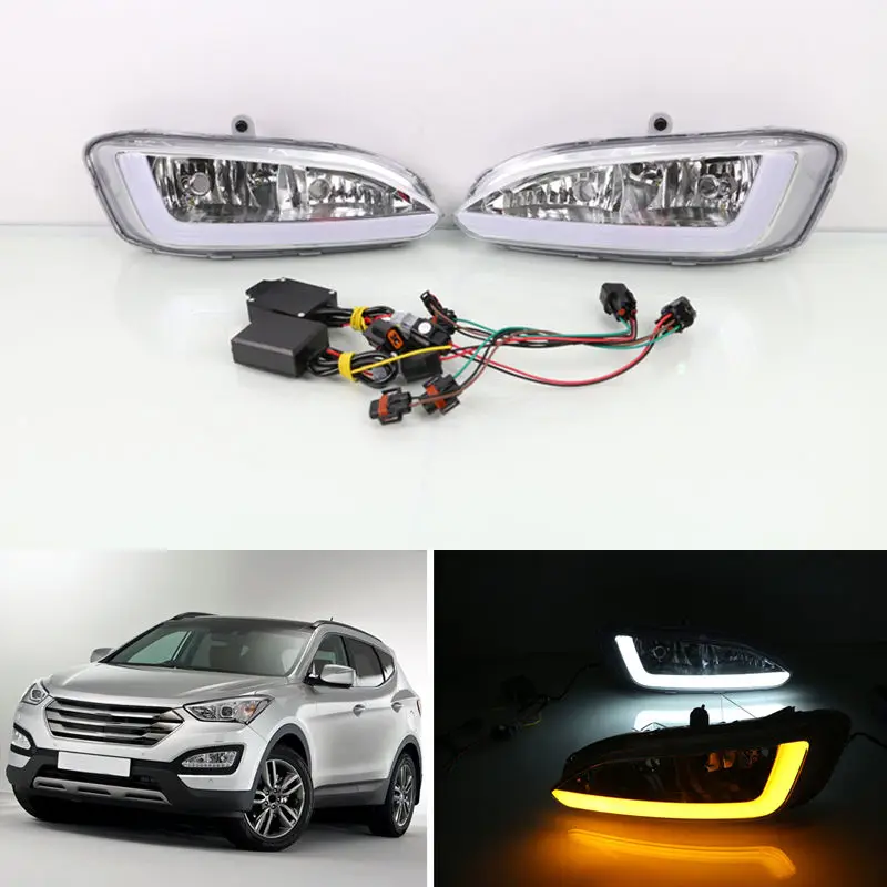With Turn Signal Light 12V Car LED DRL For Hyundai Santa Fe IX45 2013