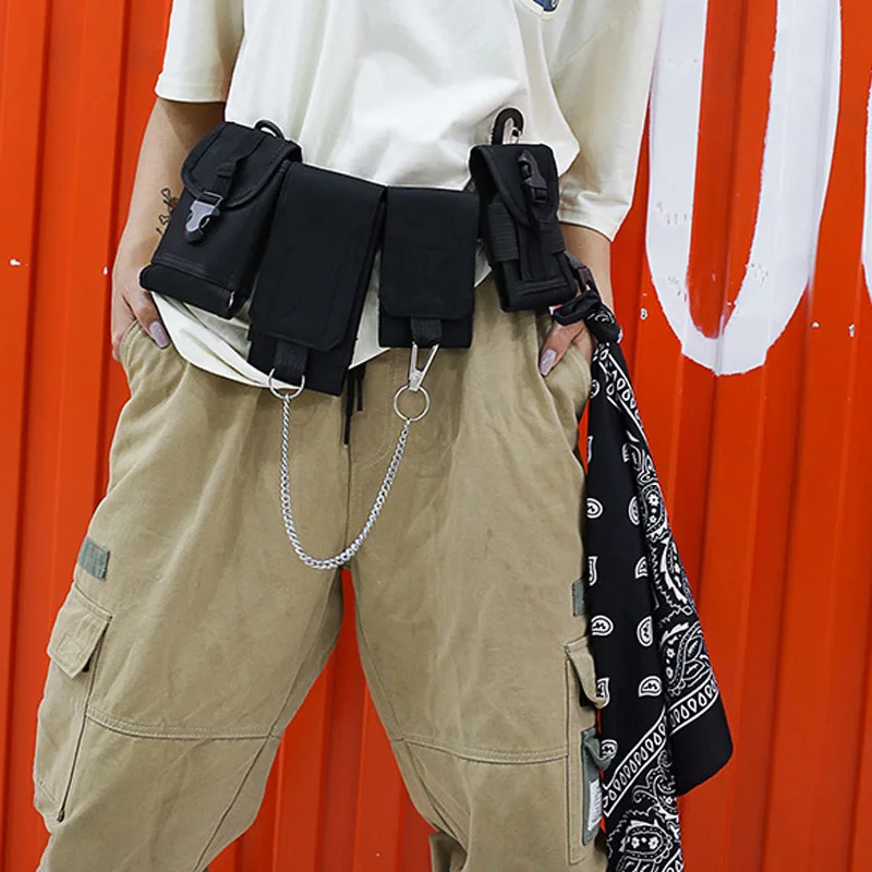 Bolsa da Cintura Estilo de Rua Bloco de Fanny Bolsa de Ombro Homens Cinto Tático Peito Colete Unisex Bolsa Hop Kanye Oxford Dois Bolsos