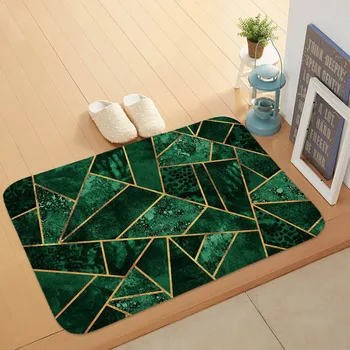 

Geometric Pattern Bedroom Living Room Carpet Green Black Blue Door Mat Bathroom Kitchen Simple Anti-Slip Mat 40*60 Coral Cotton