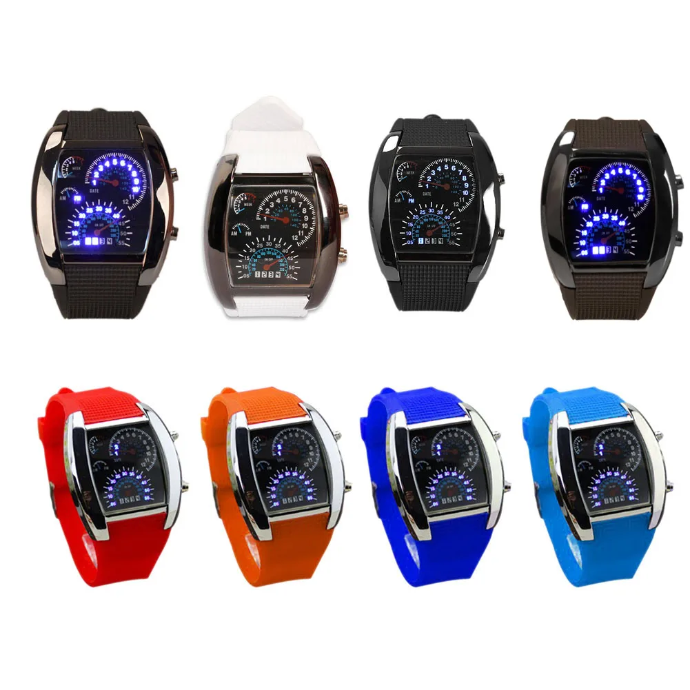 Men Military LED Backlight Digital Quartz Wristwatch Sports Watch Rubber Band Adjustable Brightness NR-shipping