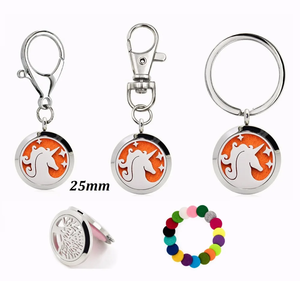 Unicorn Essential Oil Diffuser Key Ring Keychain Lobster Clasp Locket