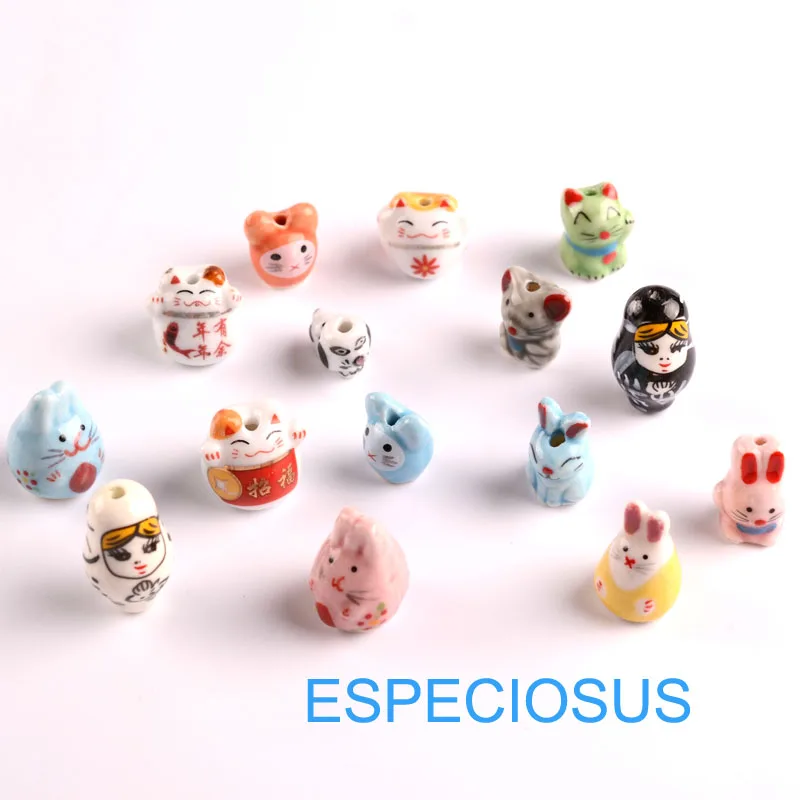 

Jewelry Making Accessories Cartoon Animal porcelain Pendants 15mm Mix Design Ceramic Beads Mix Color Bracelet Finding Charms