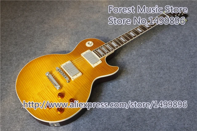 Best price at $257 Cheap Hot Selling Matte Tiger Flame Finish LP Standard Electric Guitars With Solid Mahogany Guitar Body In Stock