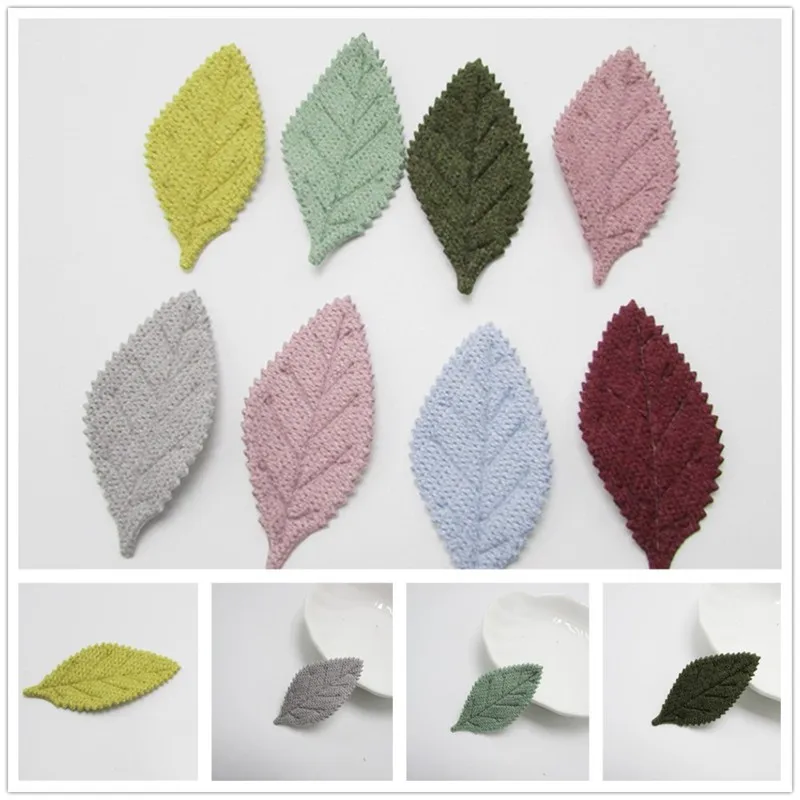 

50pcs Simulation Leaf Padded Knitted Appliques Craft Gift Doll Decor Hairpin Material Clothing DIY Craft Accessories HSS9007