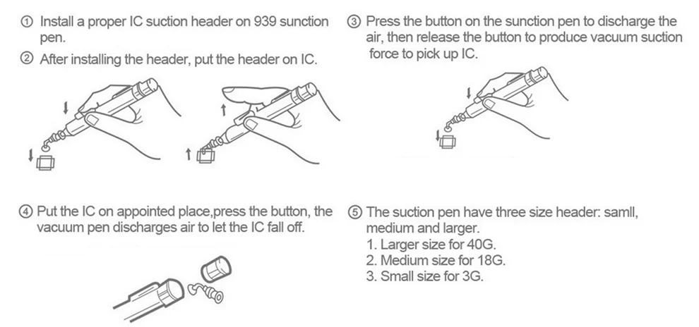 BST-939 вакуумная всасывающая ручка 4 Всасывающие головки Sucker pick Up инструмент для пайки и распайки BGA