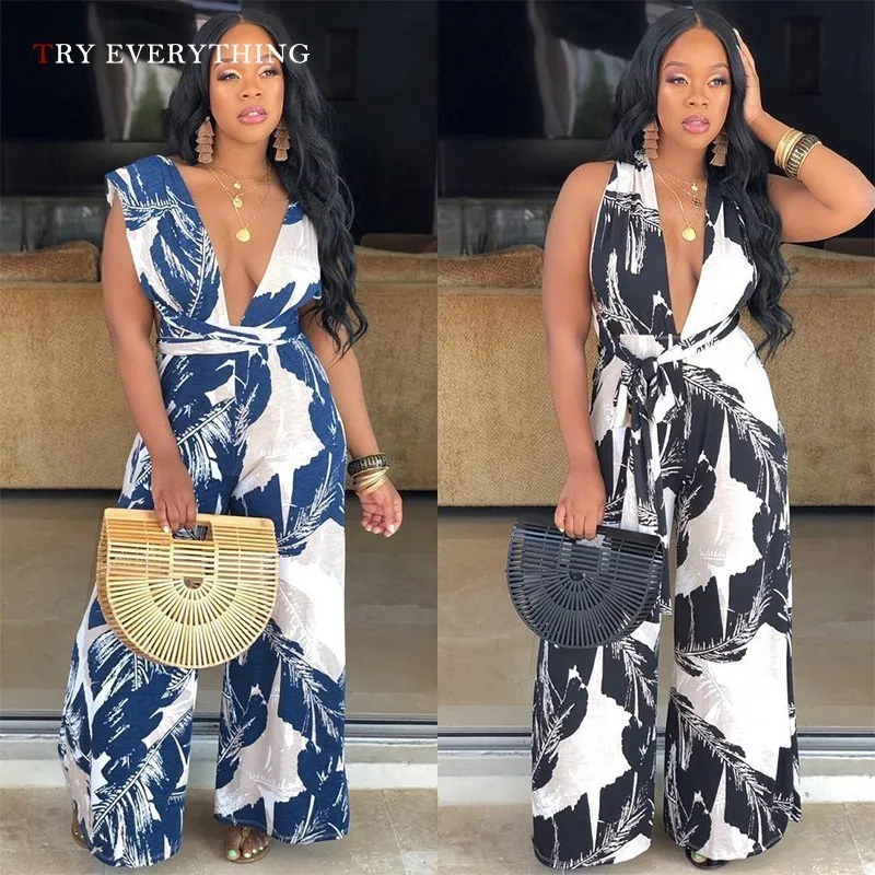 

Backless Sexy Jumpsuit Women Summer 2019 Halter Deep V Neck Party Jumpsuit Trousers Female Print Long Jumpsuit Romper For Women