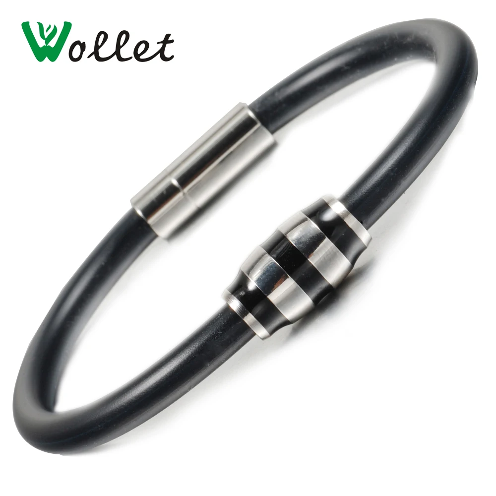

Wollet Black Rubbers Wristbands Germanium Powder Magnetic Power Energy Balance Custom Stainless Steel Silicone Bracelet