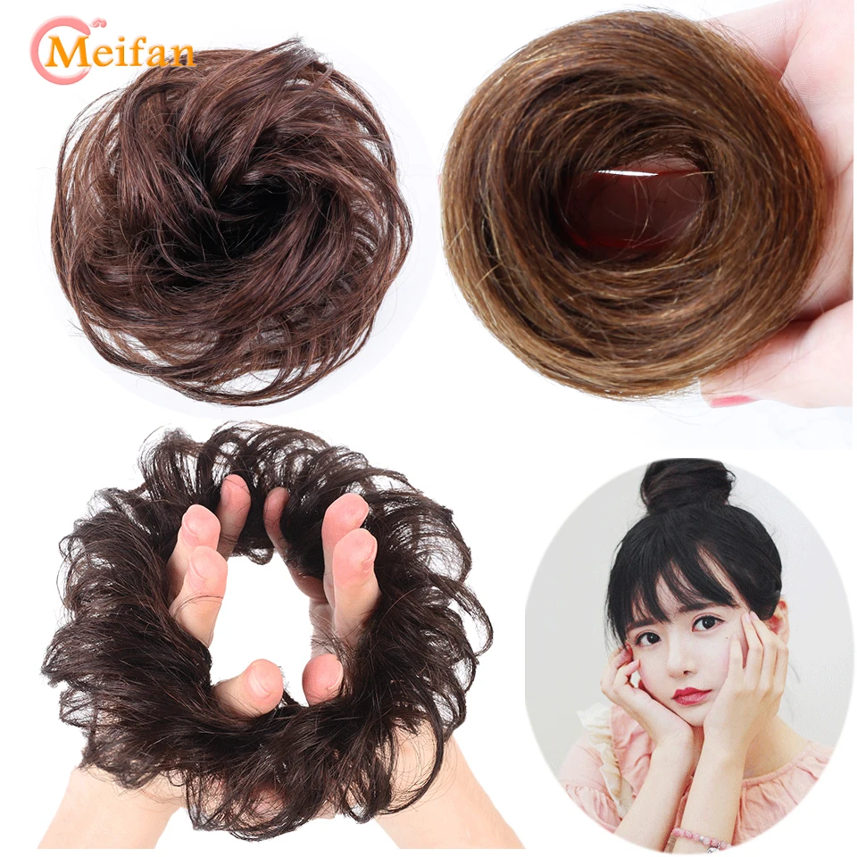 Short Human Hair Rubber Band Chignon Fake Hair Bun for Women Elastic