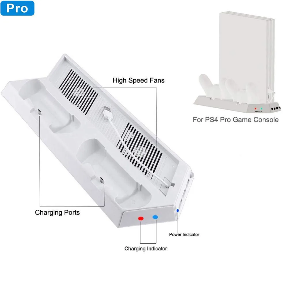 Белый охлаждающий вентилятор, вертикальная охлаждающая подставка, двойной контроллер, зарядная док-станция, usb-хаб для Playstation 4 Pro PS4 PRO, консоль, витрина V2