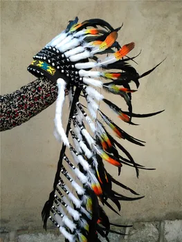 

36inch high turquoise Feather headdress headpiece headband for halloween party supply