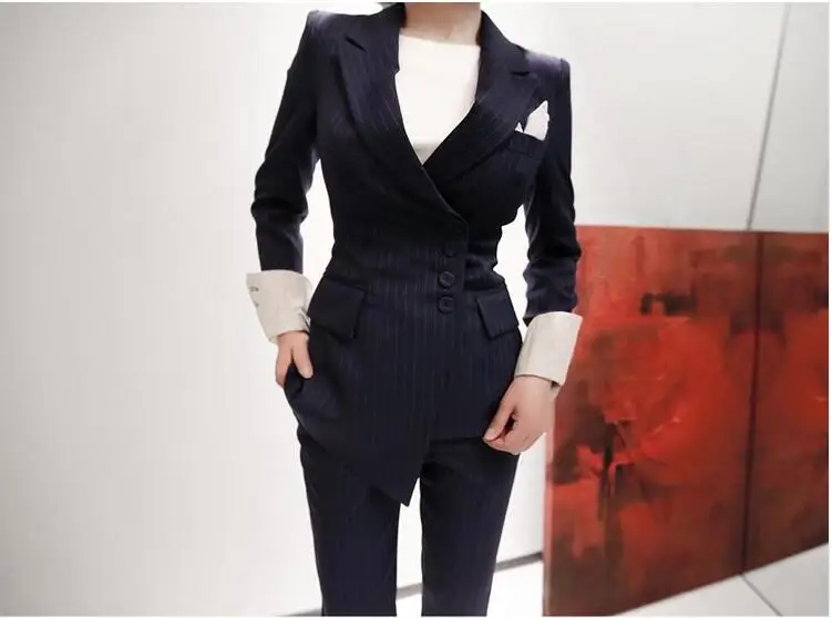 Комплект из 2 предметов, Осенние деловые клетчатые официальные костюмы с асимметричным принтом, женские офисные бандажные штаны с длинным рукавом, женские штаны, s Vestidos