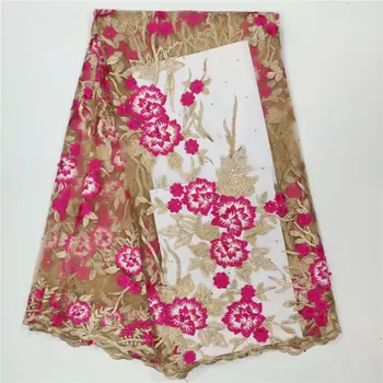 

2019 High Quality African Beaded Lace Fabric French Net Embroidery Tulle Lace Fabric For Wedding Party Dress 5yards/lot