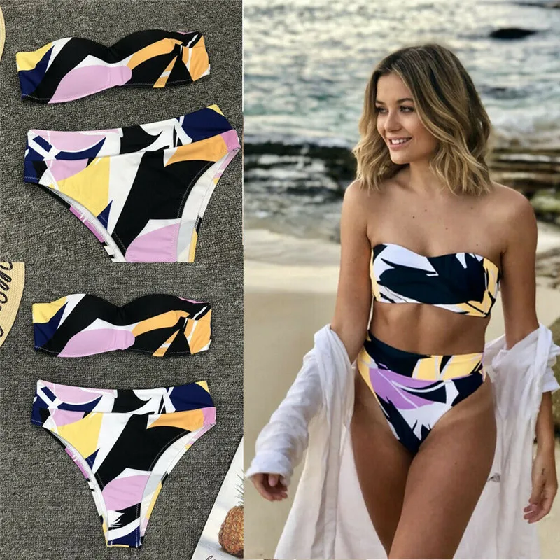 

2019 Sexy Halter Swimsuit Women Thong Bikini String Padded Swimwear Brazilian Bikini Bandage Tropical Floral Print Swimsuit