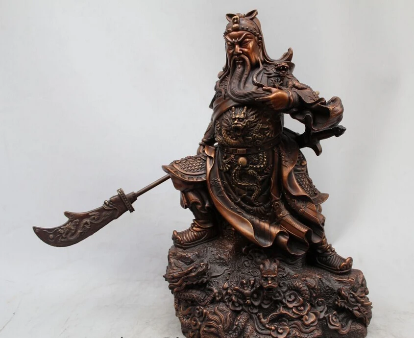 

Free Shipping China Copper Bronze Feng shui Nine Dragon Guan Gong GuanYu Warrior Buddha Statue