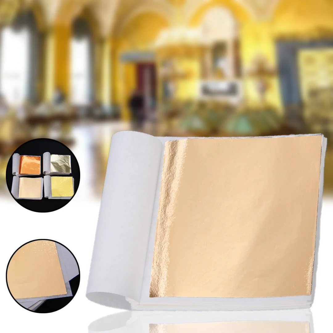 New 100 Sheets DIY Gold Foil Leaf Sheets Gilding Handicrafts Paper Decoration Mayitr 9*9cm 5 Colors