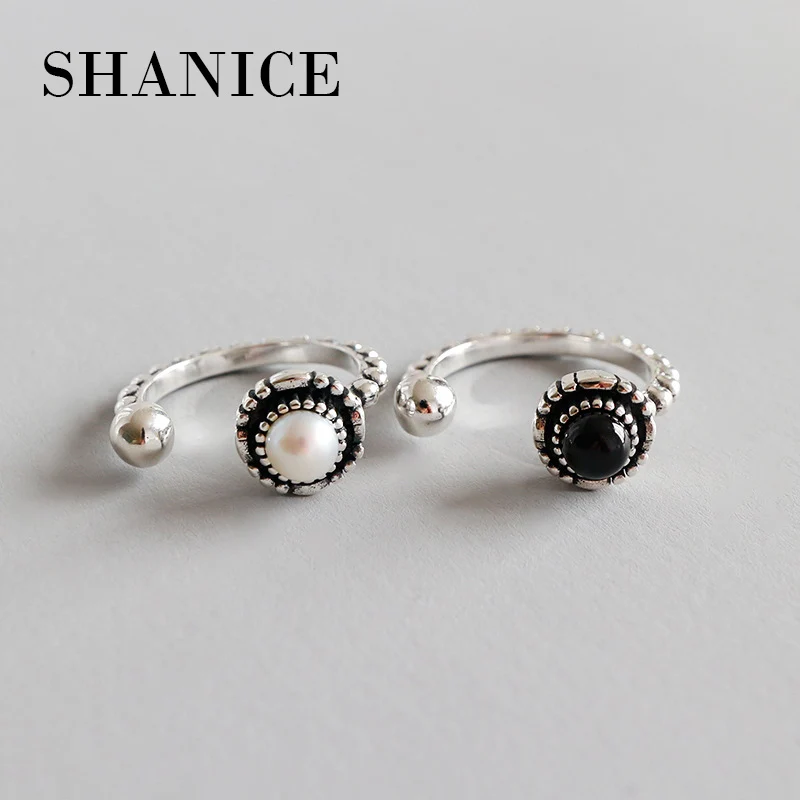 

SHANICE Brand 100% 925 Sterling Silver Do The Old With Pearl Beads Open Rings For Women Vintage Style Lady Creative Jewelry