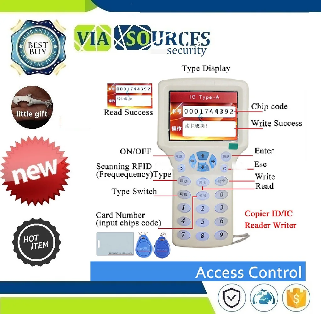 

RFID Copier/programmer ID/IC Read-Writer+5 125 khz +5 13.56MHZ UID cards 9 frequency copy encrypted NFC Smart Card duplicator