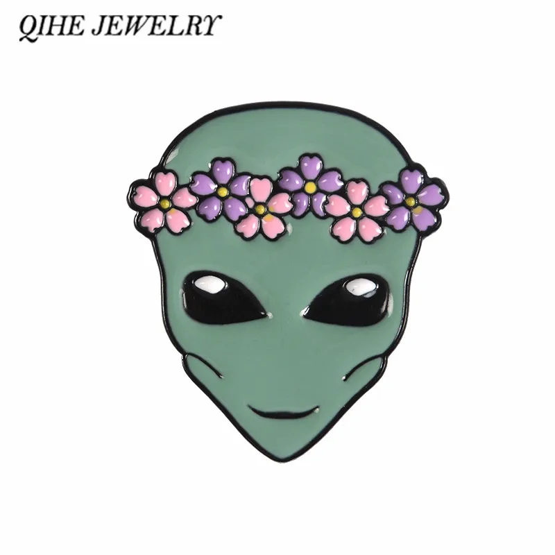 

QIHE JEWELRY Alien pins Galaxy brooches Psychedelic Space Out of this world Badges Laepl pins Eaneml pin Alien jewelry