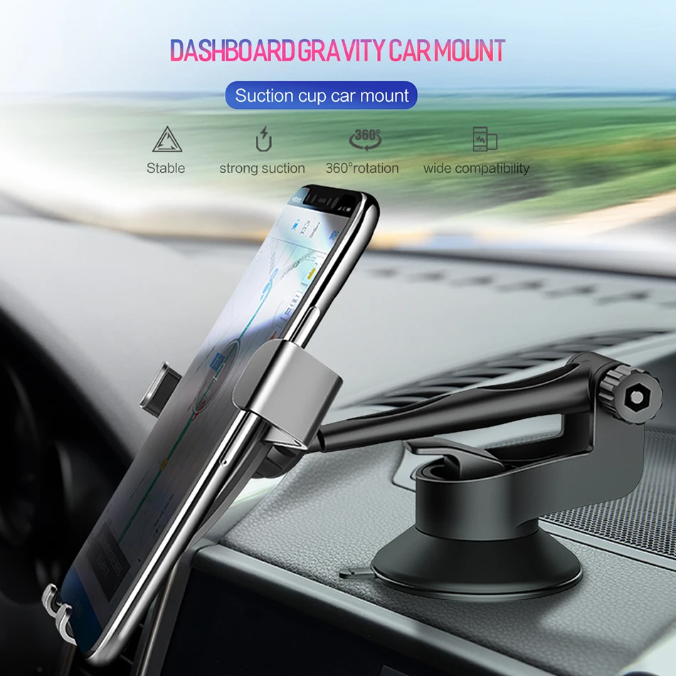 

ROCK Gravity Metal Car Phone Holder, Linkage Aluminum Alloy Adjustable Mobile Phone holder For Car Stand Bracket