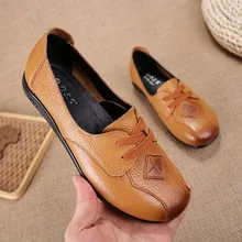 Обувь на плоской подошве; женская обувь на плоской подошве; женские повседневные водонепроницаемые мокасины из натуральной коровьей кожи с круглым носком; популярная женская обувь на шнуровке