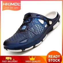 HKIMDL/Новинка года; Летняя обувь; мужские пляжные сандалии; тапочки с отверстиями; Мужская обувь; повседневная обувь с подсветкой из сетчатого материала; уличная модная мужская обувь на плоской подошве