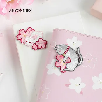 

AHYONNIEX 1PC Cherry Flower Embroidery Patches for Bag Jeans Shiba Cat Rabbit Iron On Patches for Clothes Small DIY Patch Cute