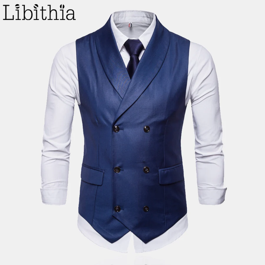 

Men's Solid Colors Suit Vest Casual Double-breasted Big Size M-4XL Luxury Wedding Waistcoat Men Wine Red Blue Black Grey T185