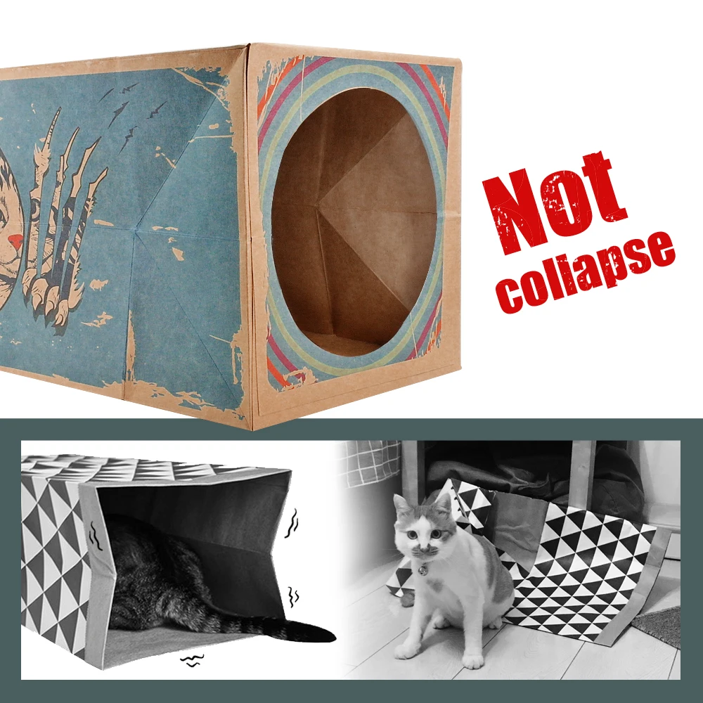 Игрушка для кошек, туннельный котенок, интерактивные игрушки, 60 см, длинная складная картонная коробка, тоннели, Забавный принт, домашний домик для кошек, без развала