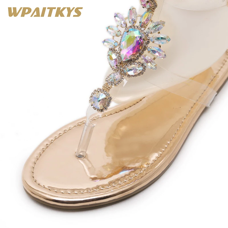 

Shoes Women 2018 Gold Champagne Two Colors Optional Sandals Fashion Elegant Colorful Rhinestone Metallic Roman Style Shoes