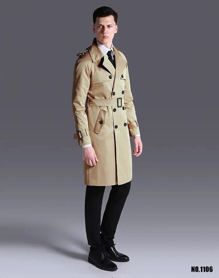 Новое поступление, двубортное пальто, мужское длинное повседневное пальто с регулируемой талией, модное, высокое качество, большие размеры, SMLXL2XL3XL-6XL - Цвет: light khaki