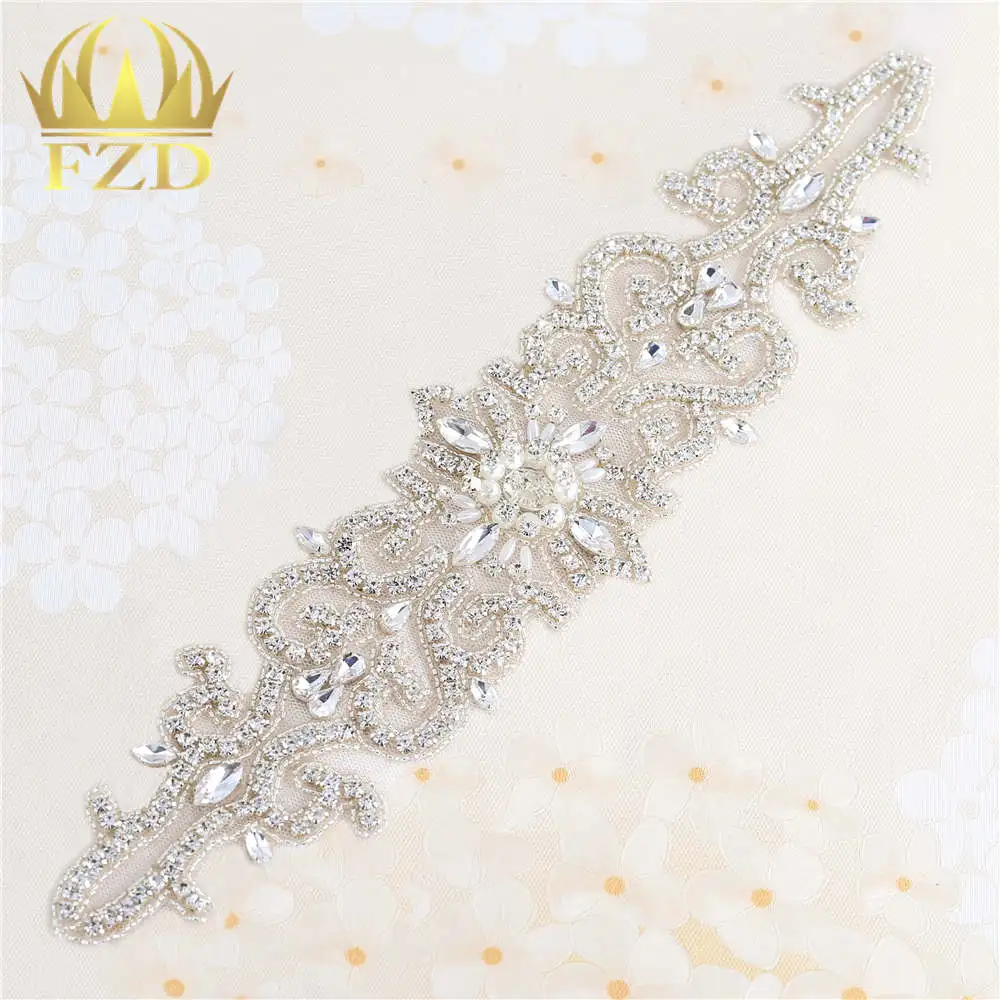 

1 Pc Clear Rhinestones Handmade Sewing on Sliver Crystal Beaded Beaded Applique Rhinestone Trim for Belts Dress Clothes