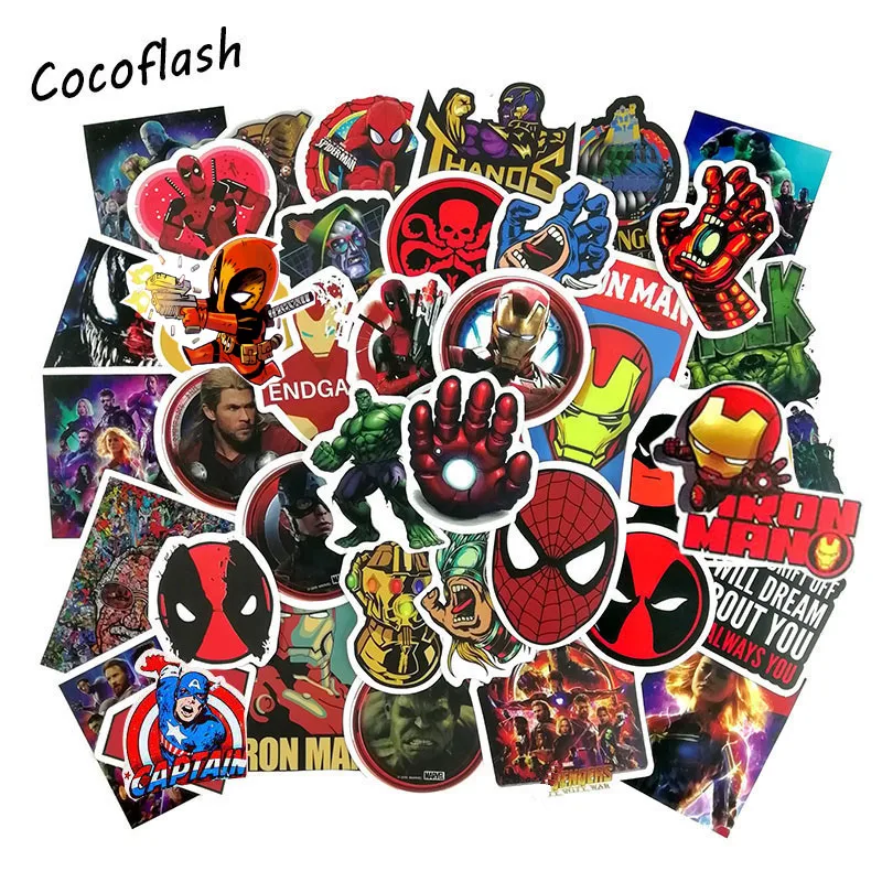 New 50PCS/set Marvel Super Hero Avengers Anime Sticker JDM Sticker Laptop Guitar Motocycle Luggage Skateboard Doodle Decor Toy