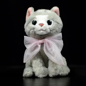 

16cm Silver Tabby American Shorthair Cat Grey Simulation Kitty Doll Pet SWtudio Pink Bow Plush Toy Children Baby Birthday Gift