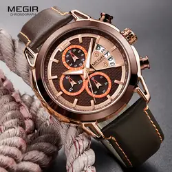 MEGIR Мужская мода хронограф часы светящиеся стрелки водостойкий Аналоговый кварцевые наручные часы для человека индикатор Даты 2071 GREBN