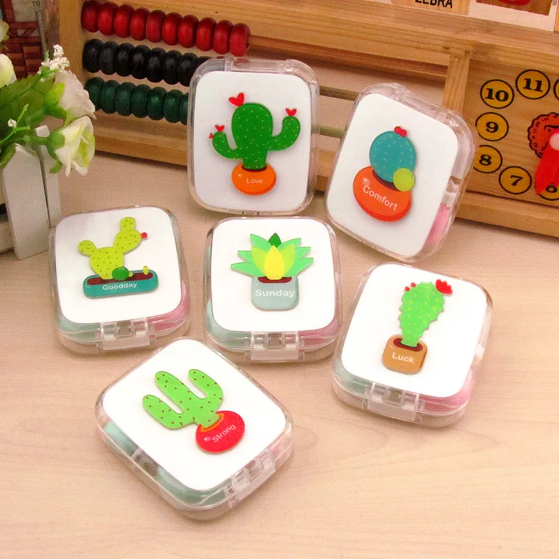 Estuche para lentes de contacto de cactus caja lápices para anteojos, caja de almacenamiento, 8 juegos por lote - AliExpress Suministros para oficina y escuela