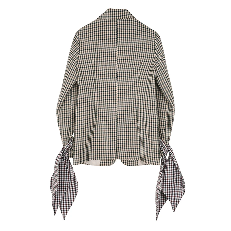 Marée Mode Manchette eam Manches Printemps Veste Revers De Lâche Nouveau Imprimé Arc Ji757 Plaid Longues Femmes Bandage Manteau À 2019 14nSR1U
